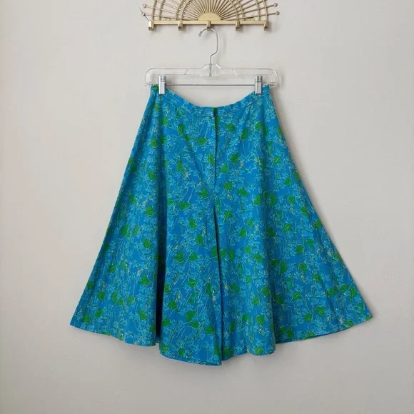Lilly Pulitzer Vintage 70's Culottes The Lilly 6 Wide Leg Pants Blue Floral Wide Leg